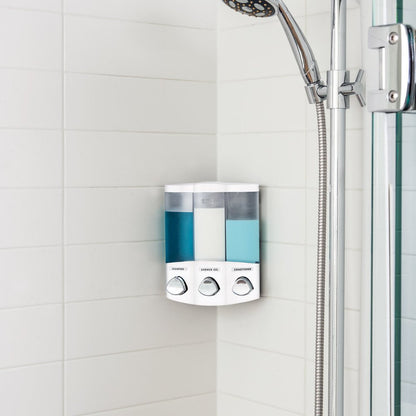 White Heavy Duty Plastic Three Chamber Wall Mount Soap Dispenser