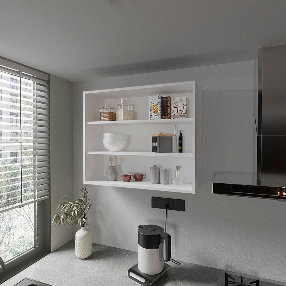 36" White Wood Three Tier Wall Mounted Floating Shelf