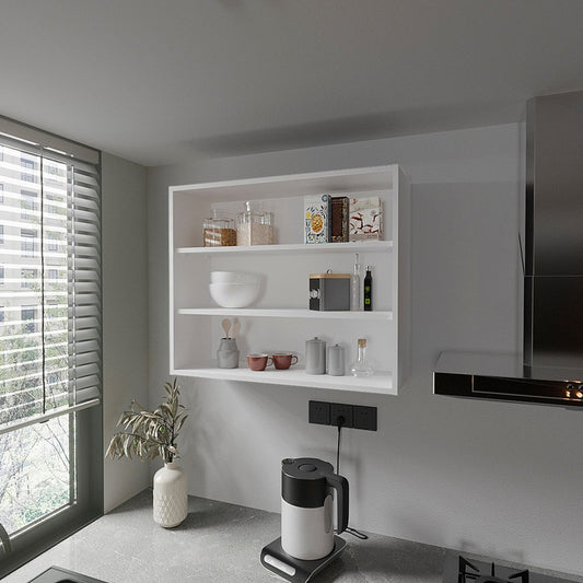 36" White Wood Three Tier Wall Mounted Floating Shelf