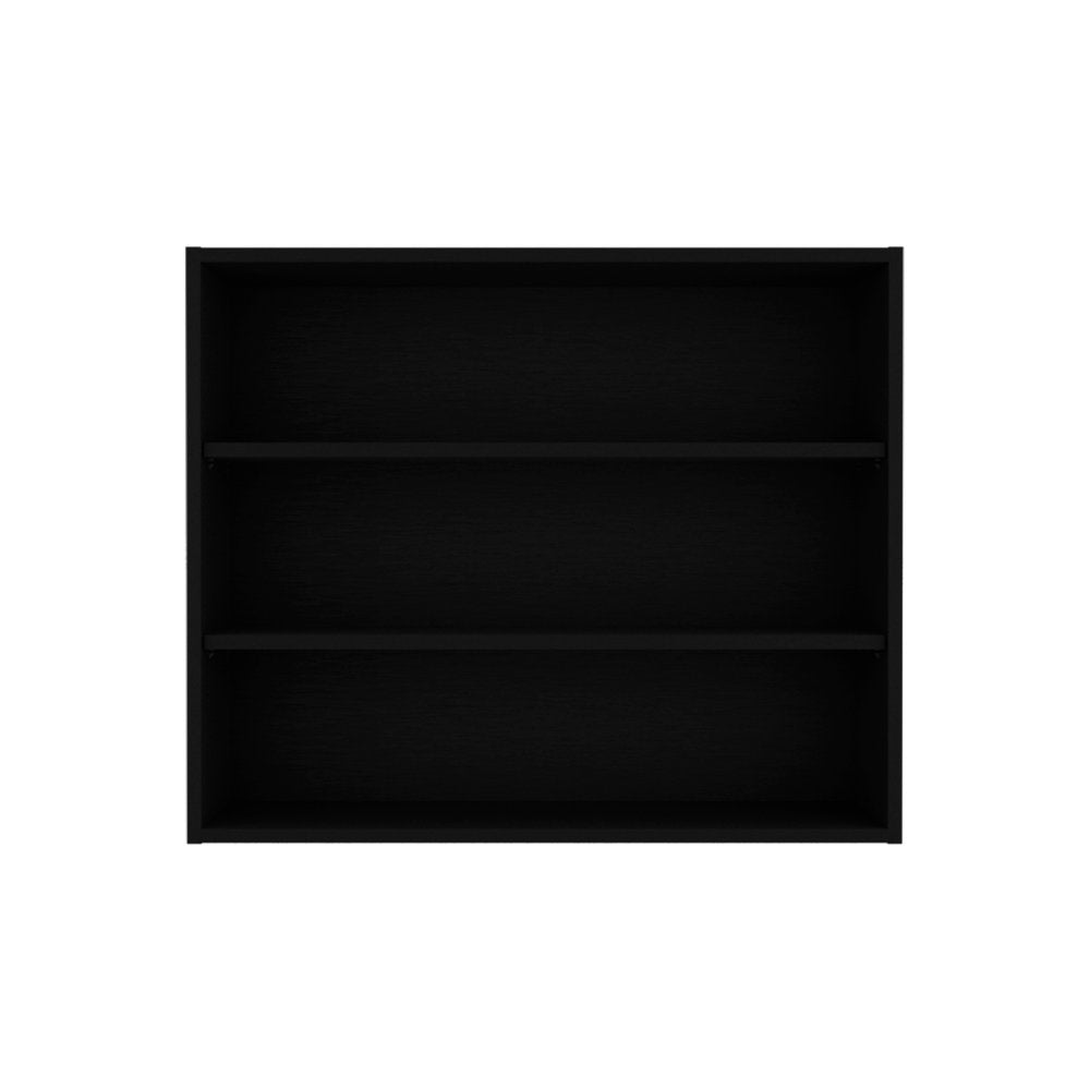 36" Black Wood Three Tier Wall Mounted Floating Shelf