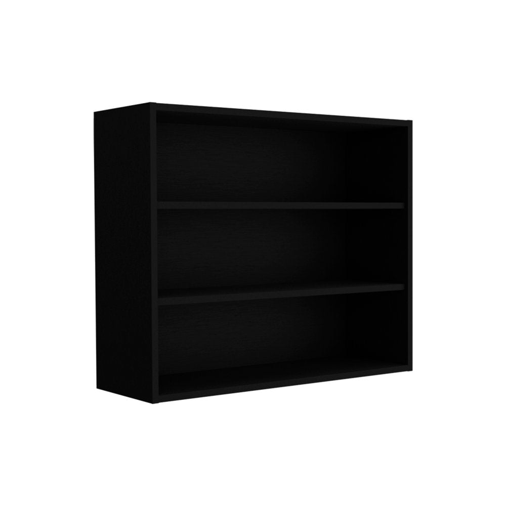 36" Black Wood Three Tier Wall Mounted Floating Shelf