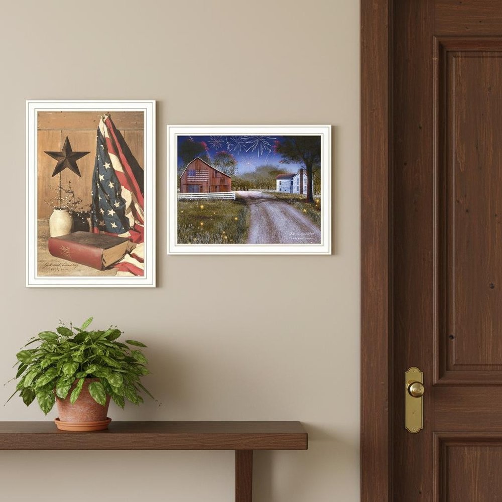 Set Of Two Star Spangled Night God And Country White Framed Wall Art