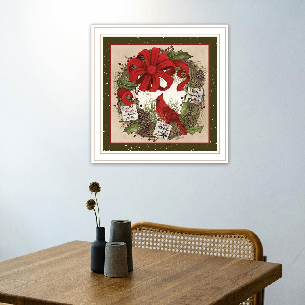 Cardinal Wreath White Framed Wall Art