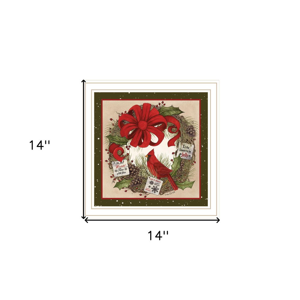 Cardinal Wreath White Framed Wall Art