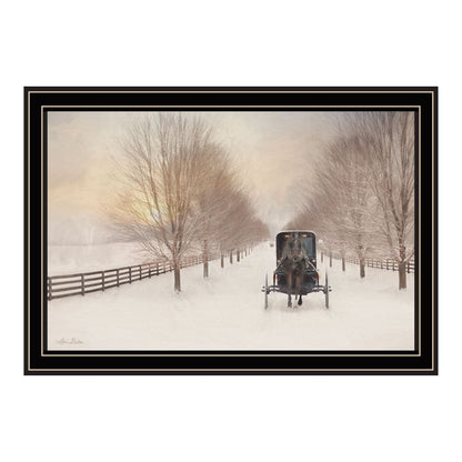 Snowy Amish Lane Black Framed Wall Art