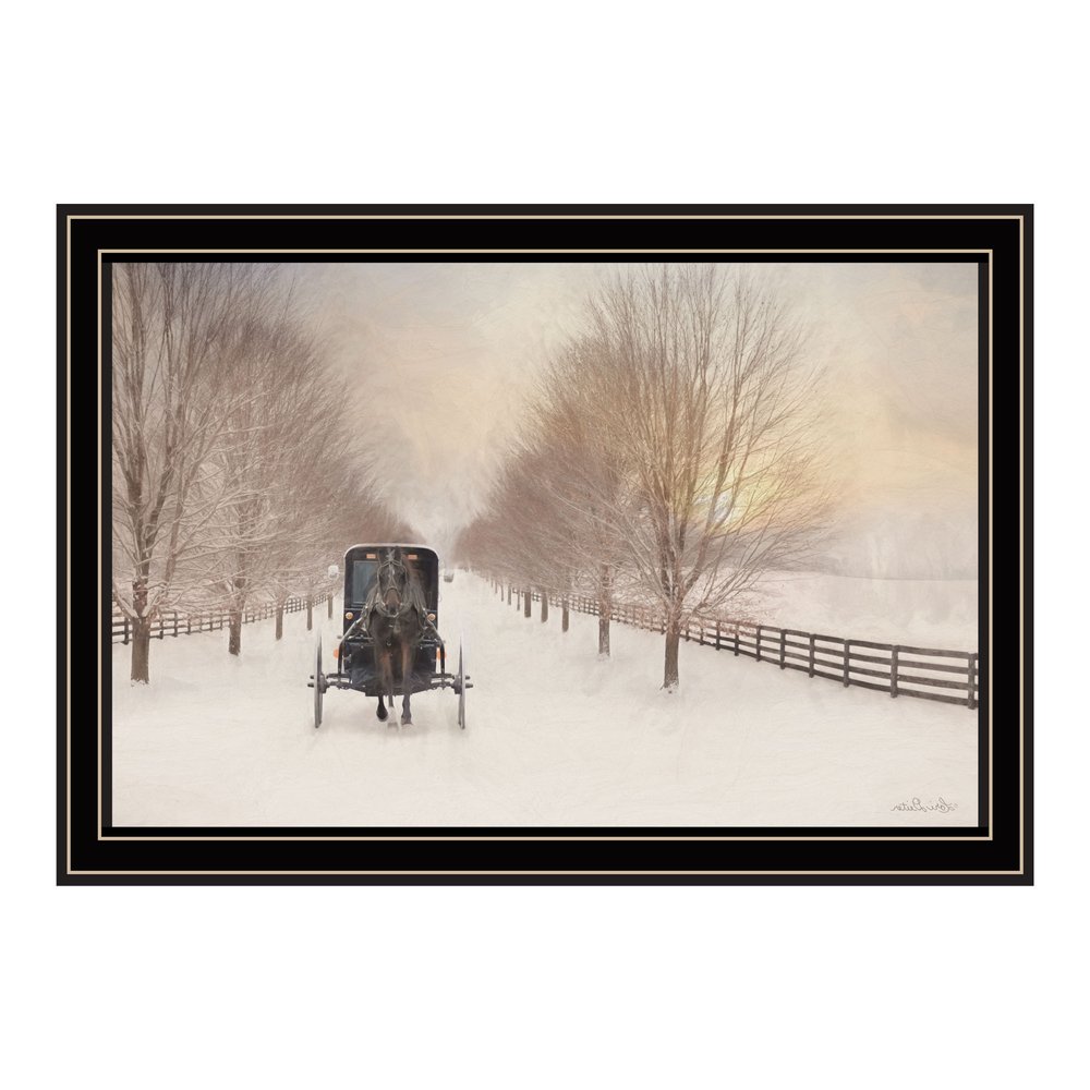 Snowy Amish Lane Black Framed Wall Art
