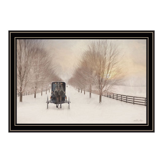 Snowy Amish Lane Black Framed Wall Art