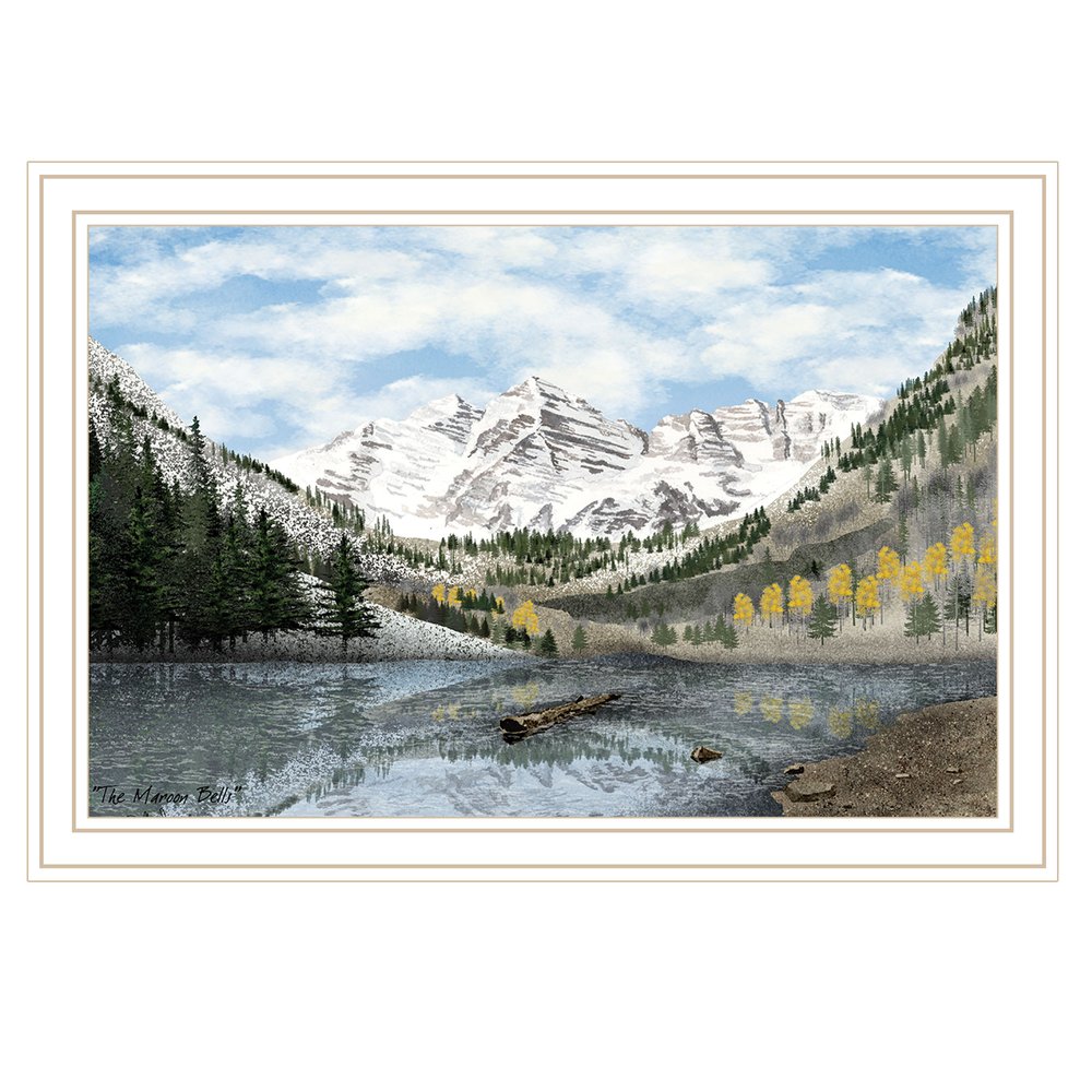 Snowy Mountain Landscape White Framed Wall Art