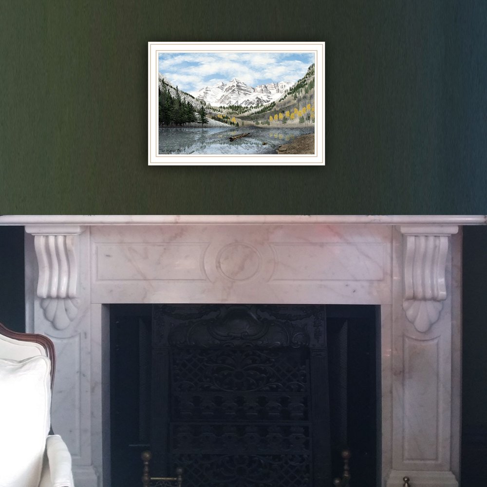 Snowy Mountain Landscape White Framed Wall Art