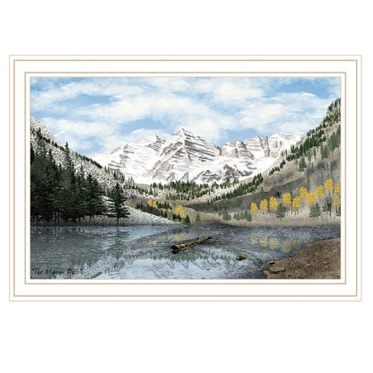 Snowy Mountain Landscape  White Framed Wall Art