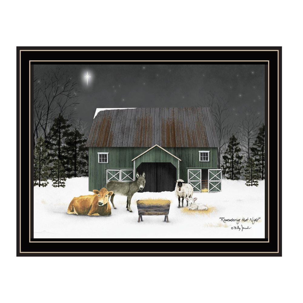 Remembering the Night Christmas Manger Black Framed Wall Art