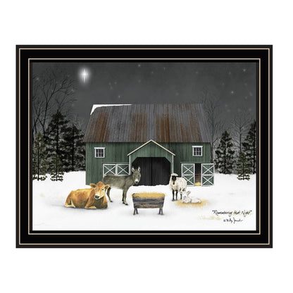 Remembering the Night Christmas Manger Black Framed Wall Art