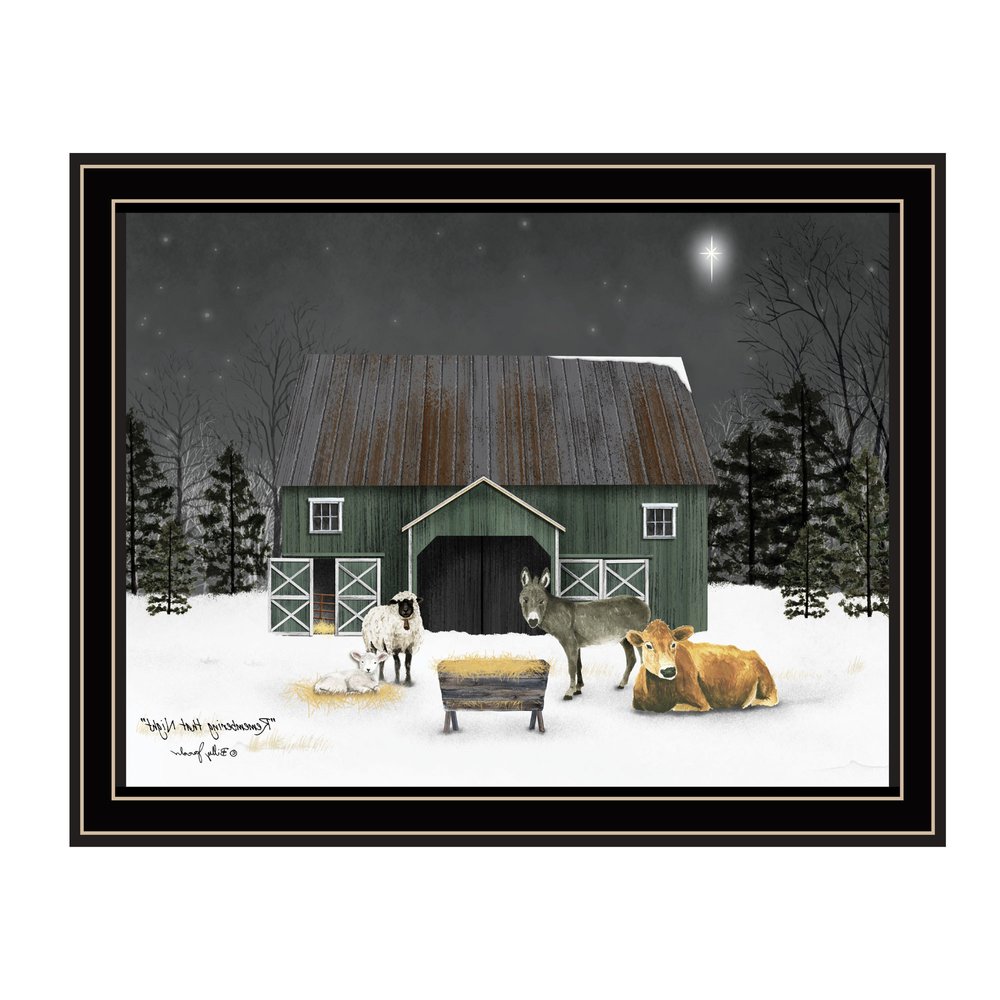 Remembering the Night Christmas Manger Black Framed Wall Art