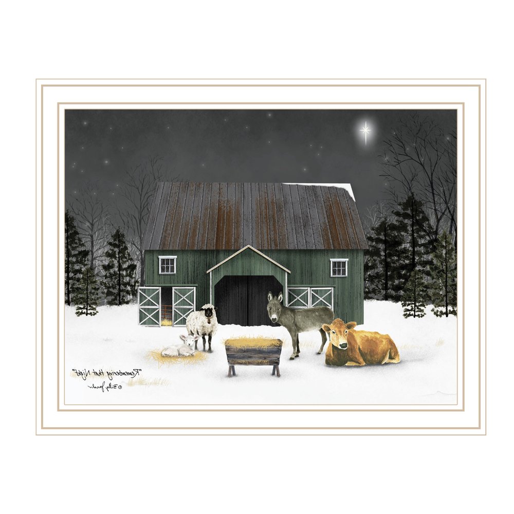 Remembering the Night Christmas Manger White Framed Wall Art
