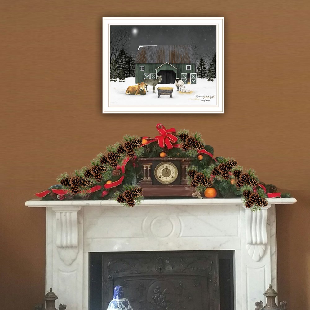 Remembering the Night Christmas Manger White Framed Wall Art