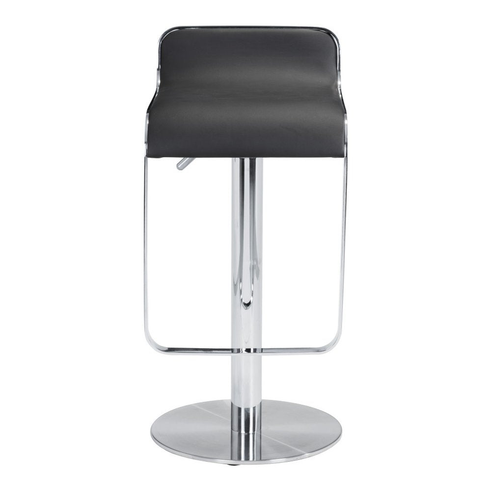 Black and Silver Faux Leather and Steel Adjustable Height Swivel Bar Chair