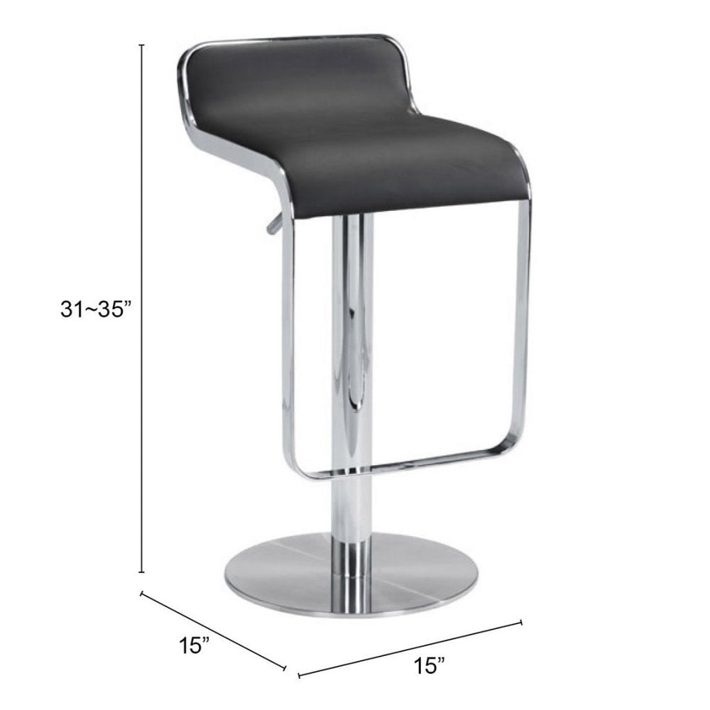 Black and Silver Faux Leather and Steel Adjustable Height Swivel Bar Chair