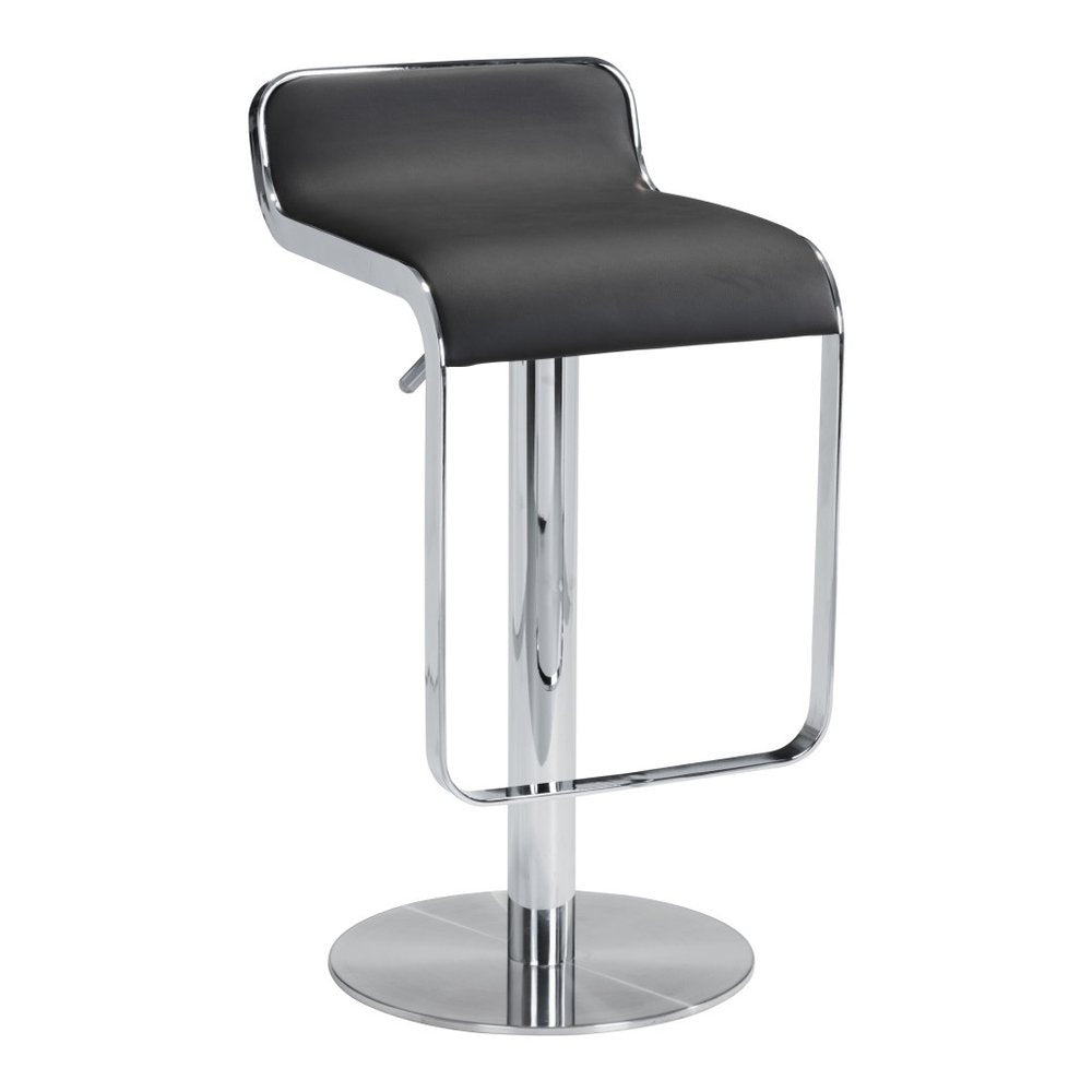 Black and Silver Faux Leather and Steel Adjustable Height Swivel Bar Chair