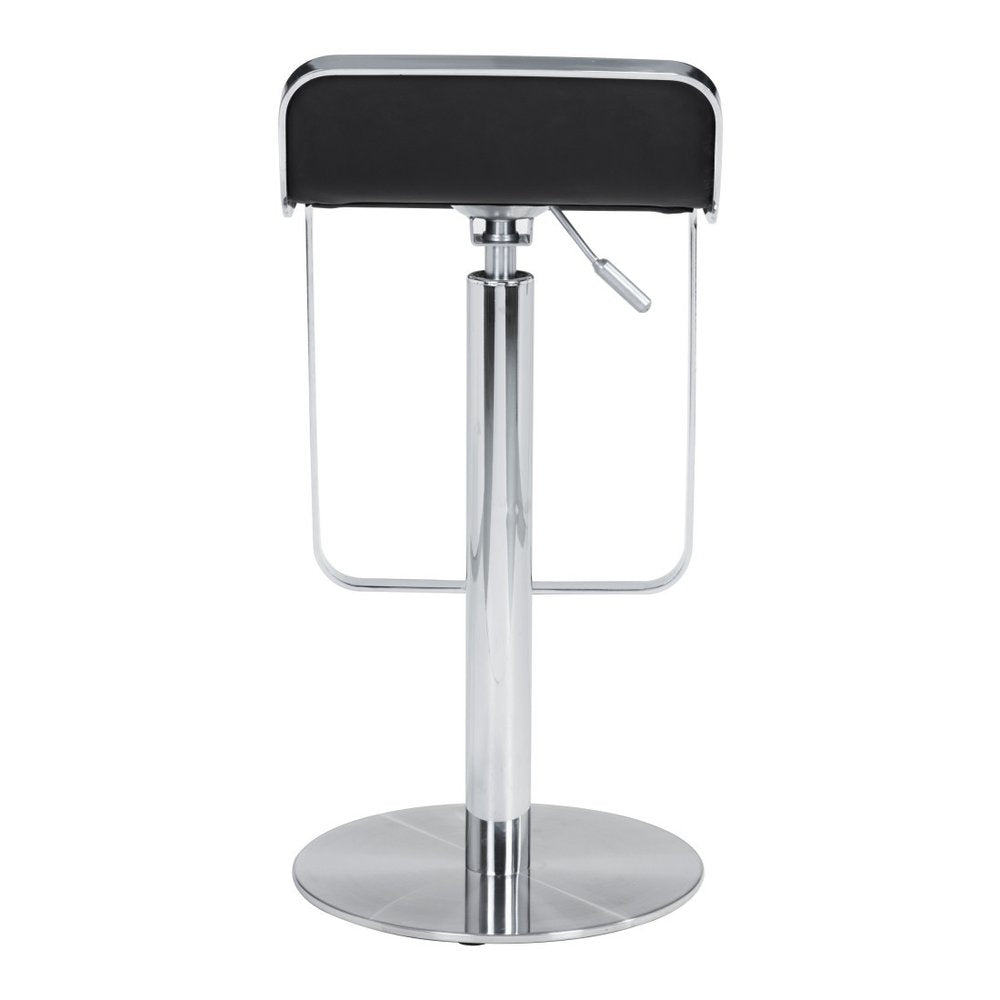 Black and Silver Faux Leather and Steel Adjustable Height Swivel Bar Chair