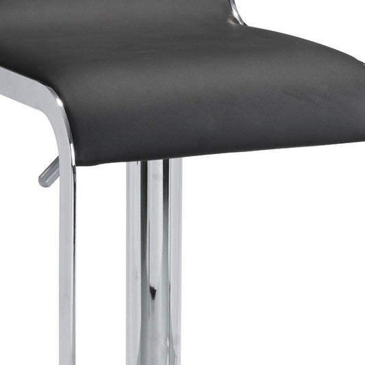 Black and Silver Faux Leather and Steel Adjustable Height Swivel Bar Chair