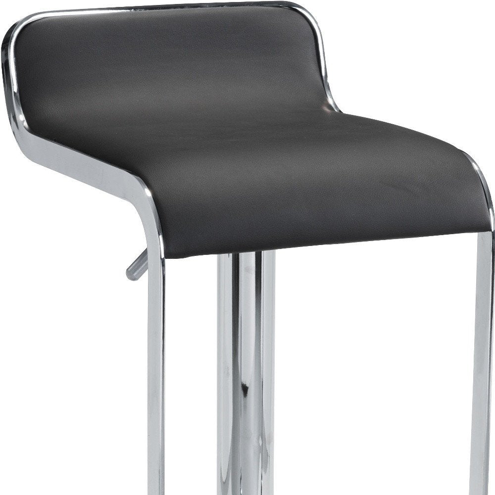 Black and Silver Faux Leather and Steel Adjustable Height Swivel Bar Chair