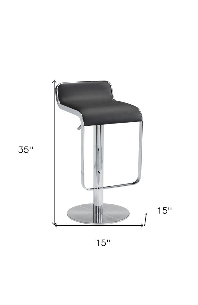 Black and Silver Faux Leather and Steel Adjustable Height Swivel Bar Chair
