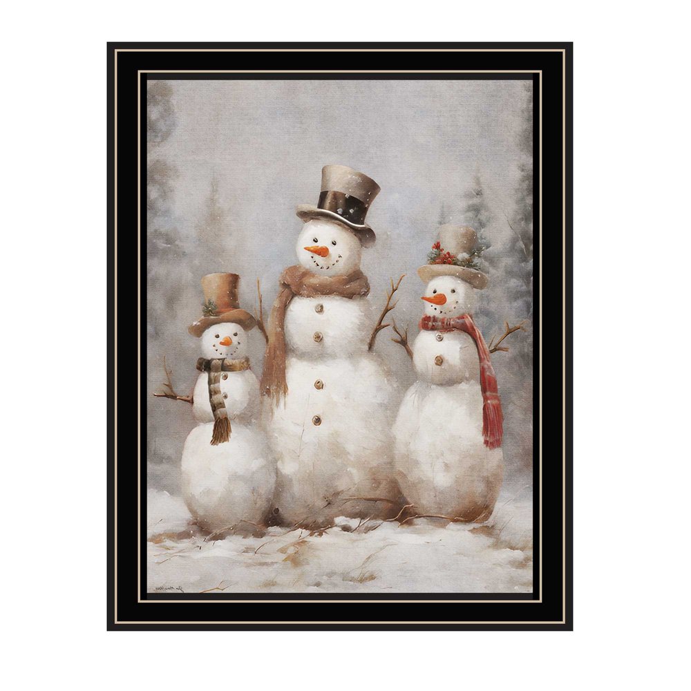 Snowman Trio Black Framed Wall Art