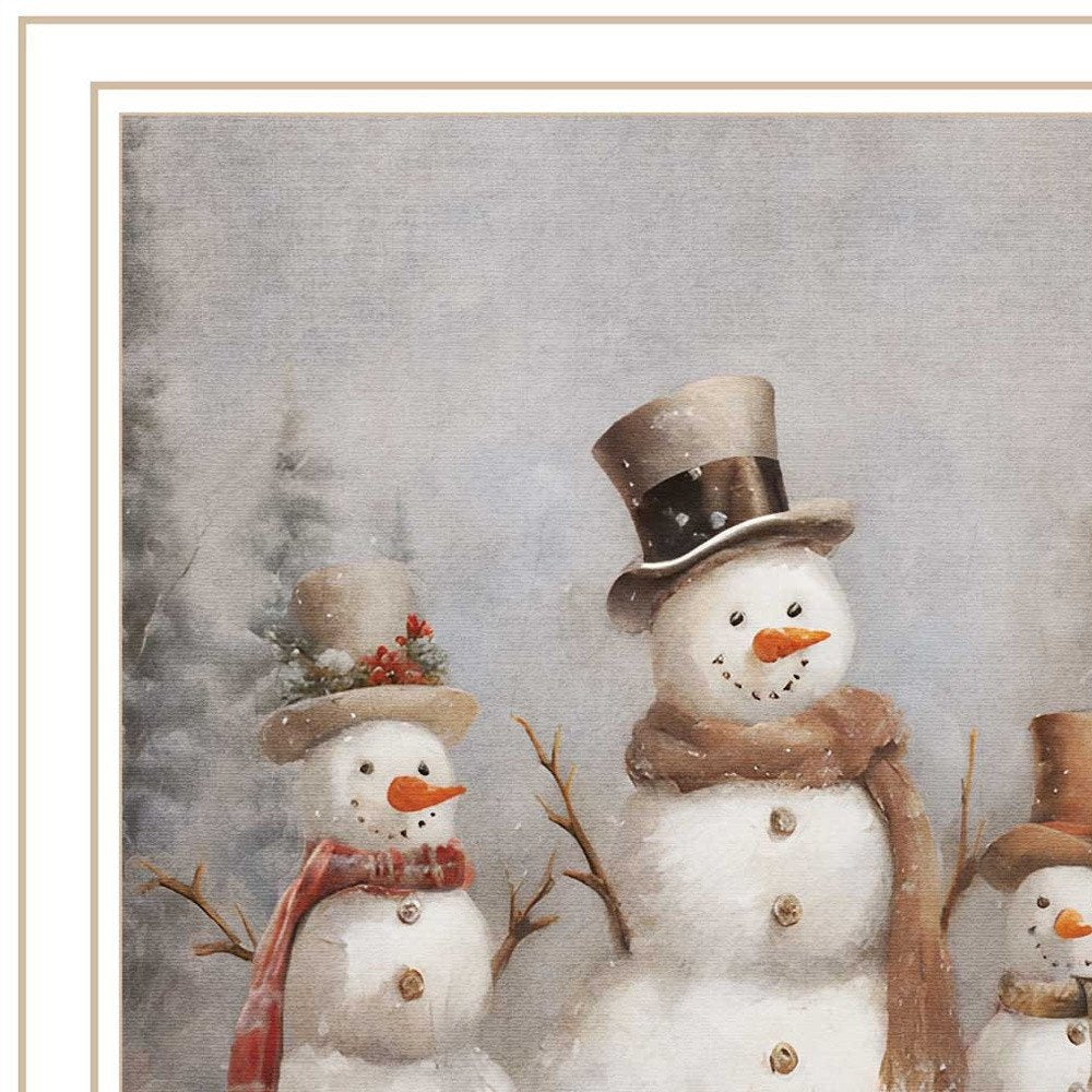 Snowman Trio White Framed Wall Art
