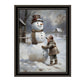Boy Building A Snowman Black Framed Wall Art
