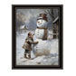 Boy Building A Snowman Black Framed Wall Art