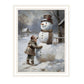 Boy Building A Snowman White Framed Wall Art