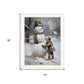 Boy Building A Snowman White Framed Wall Art