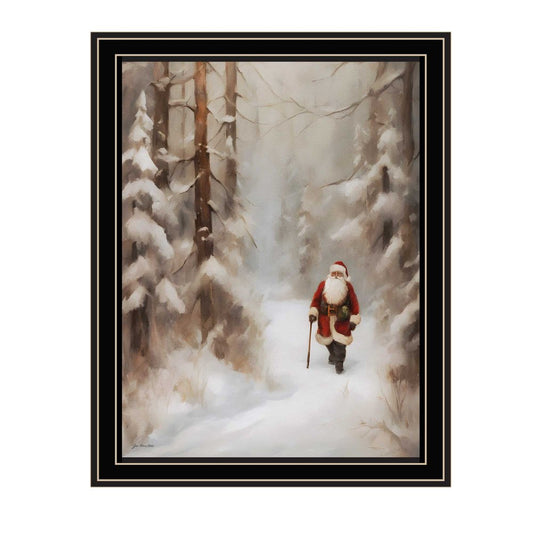 Santa's Winter Stroll Black Framed Wall Art