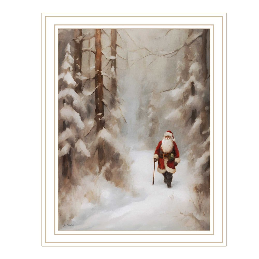 Santa's Winter Stroll White Framed Wall Art