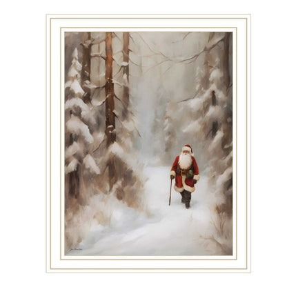 Santa's Winter Stroll White Framed Wall Art