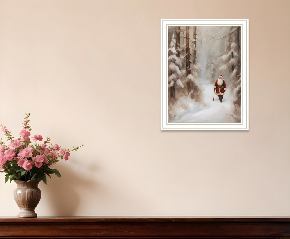Santa's Winter Stroll White Framed Wall Art
