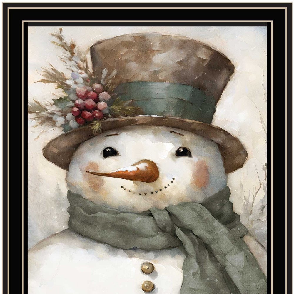Old World Frosty The Snowman Black Framed Wall Art