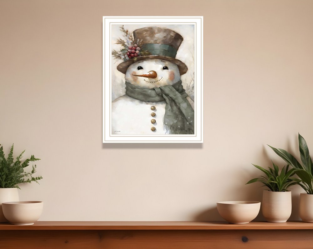 Old World Frosty The Snowman White Framed Wall Art