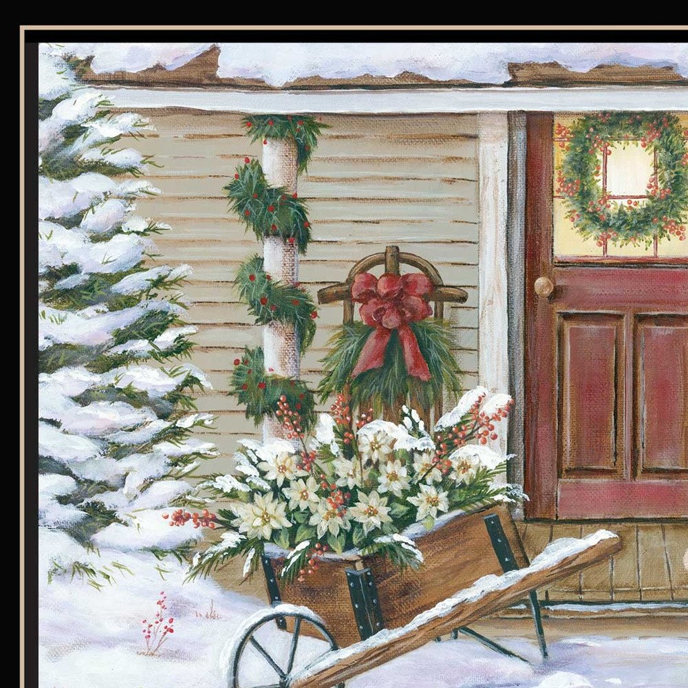 Decorated Holiday Porch Black Framed Wall Art