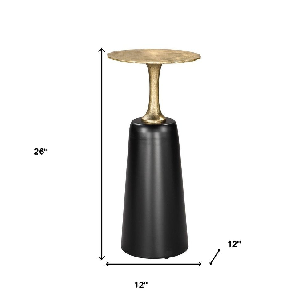 26" Gold and Black Aluminum and Iron Round Pedestal End Table