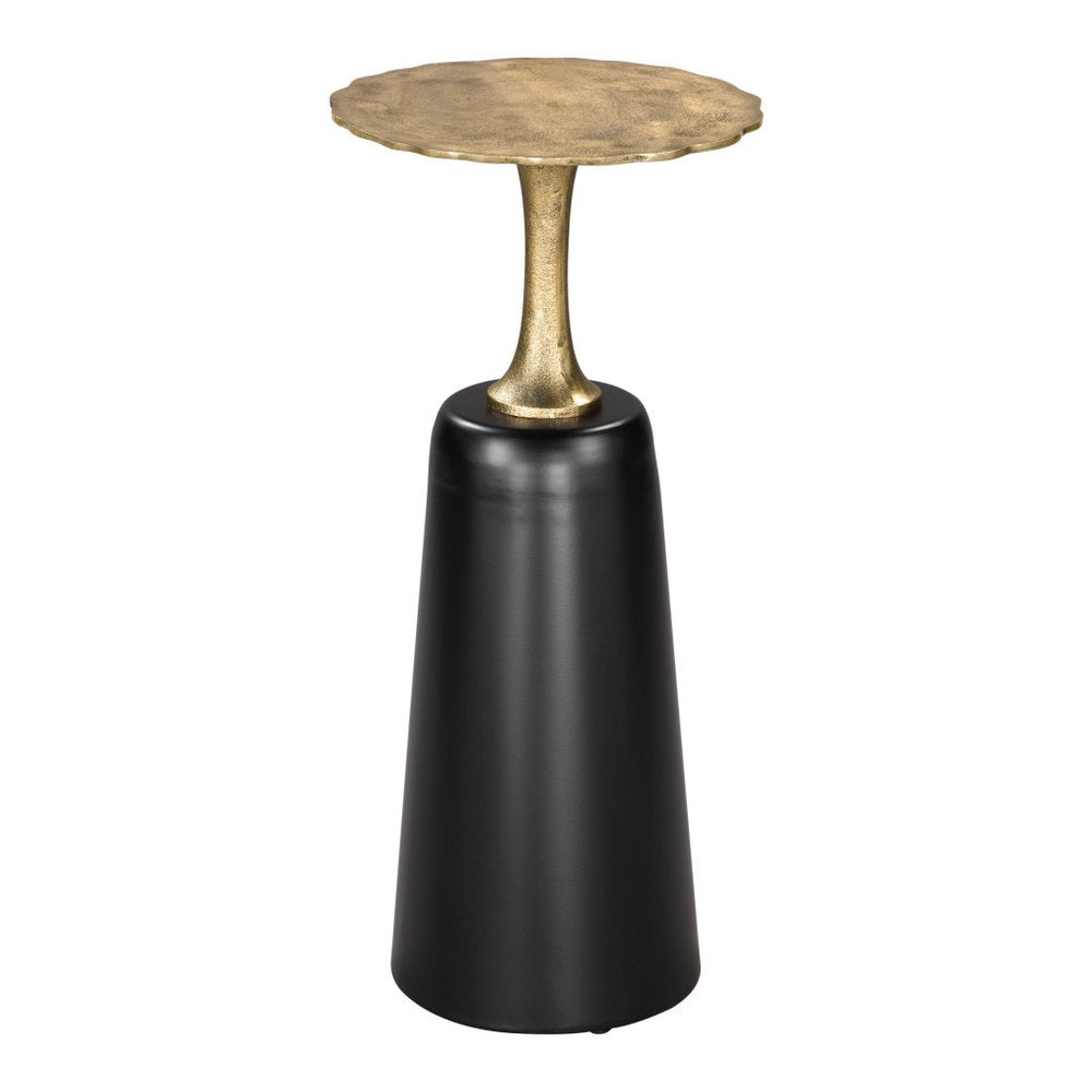 26" Gold and Black Aluminum and Iron Round Pedestal End Table
