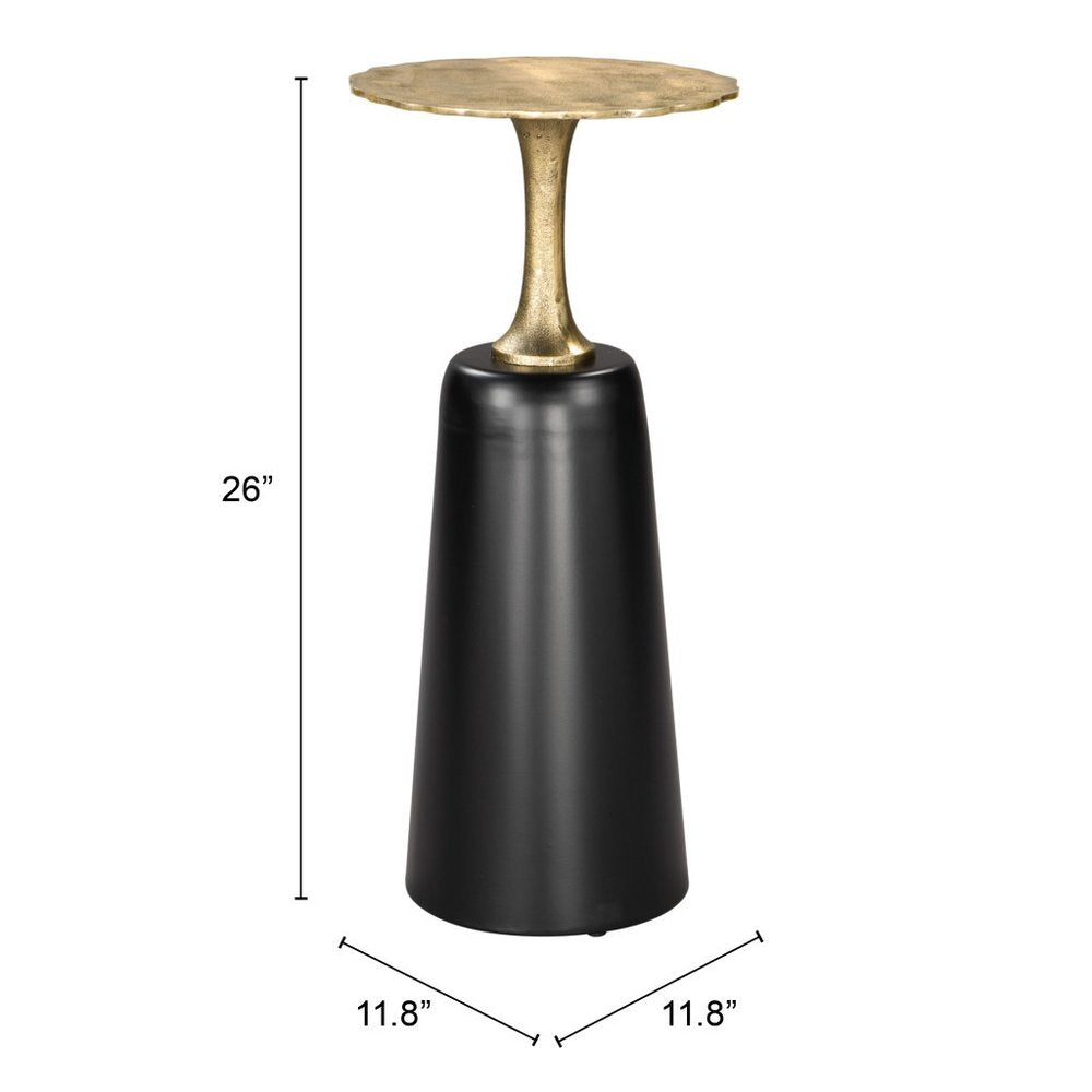 26" Gold and Black Aluminum and Iron Round Pedestal End Table