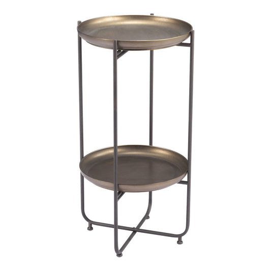 32" Bronze And Gray Steel Round Pedestal End Table