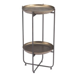 32" Bronze And Gray Steel Round Pedestal End Table