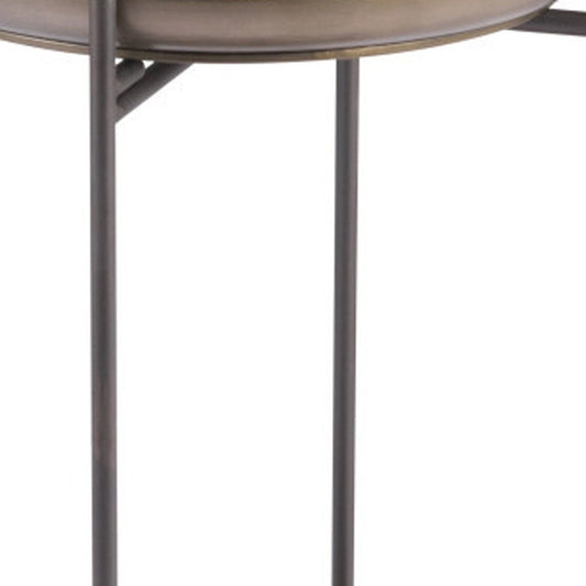 32" Bronze And Gray Steel Round Pedestal End Table
