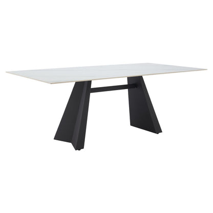 79" White and Black Sintered Stone and Steel Double Pedestal Base Dining Table