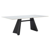 79" White and Black Sintered Stone and Steel Double Pedestal Base Dining Table