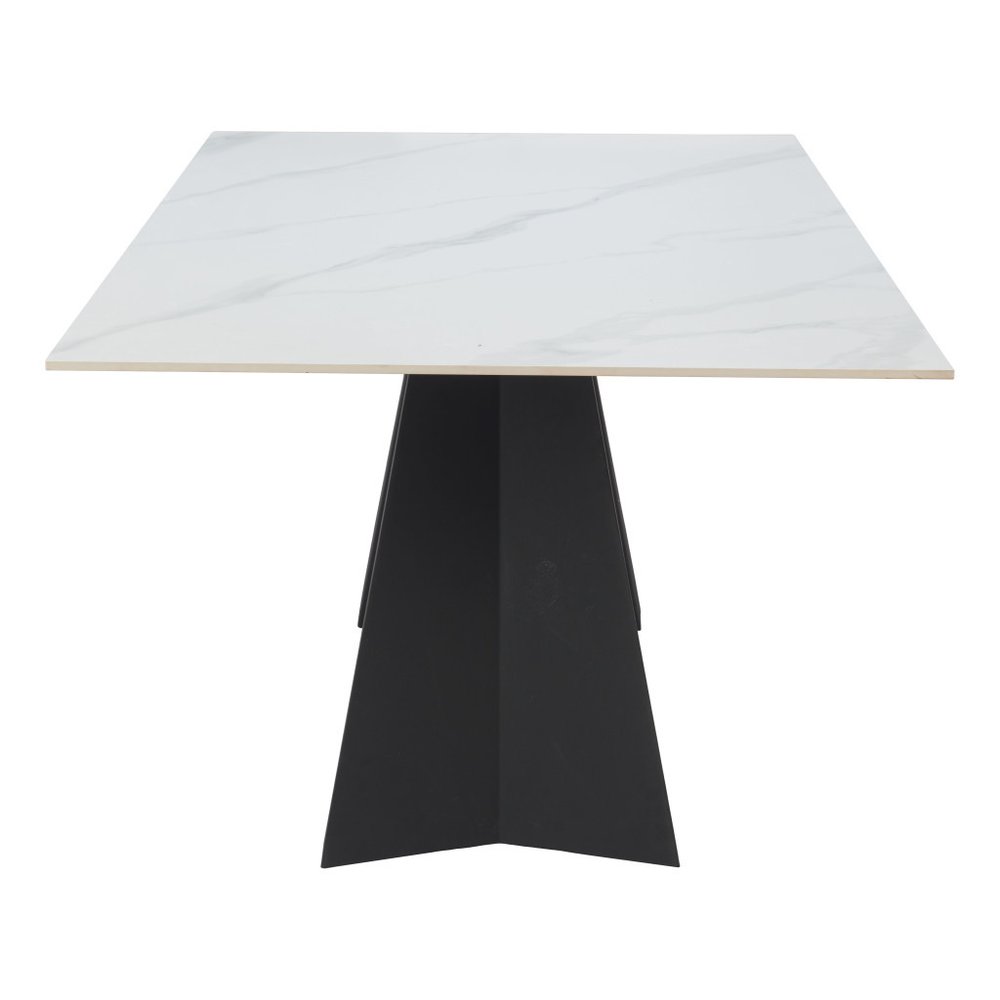 79" White and Black Sintered Stone and Steel Double Pedestal Base Dining Table