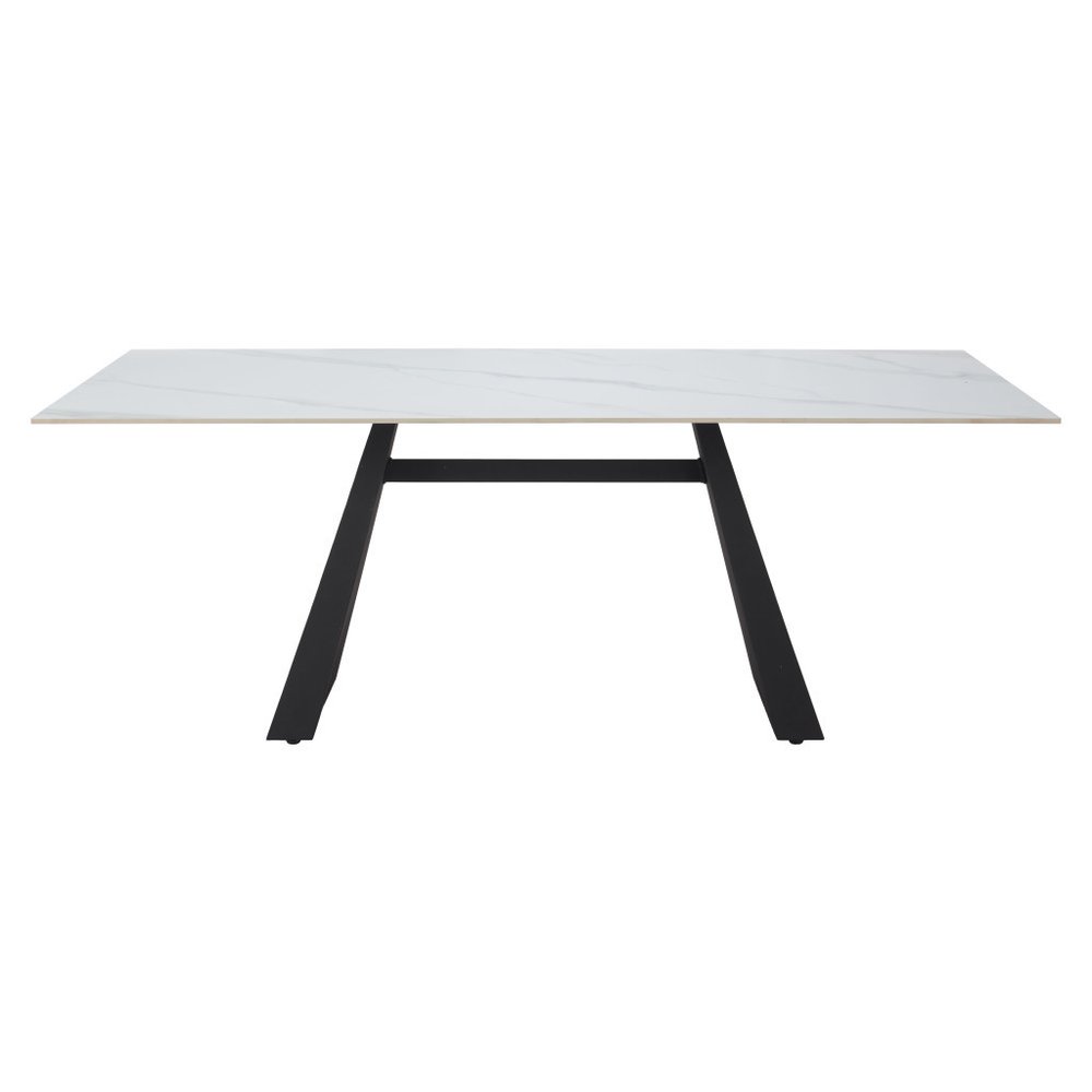 79" White and Black Sintered Stone and Steel Double Pedestal Base Dining Table