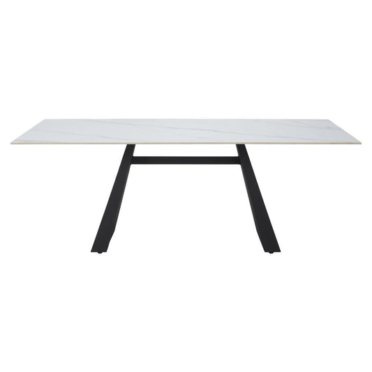 79" White and Black Sintered Stone and Steel Double Pedestal Base Dining Table